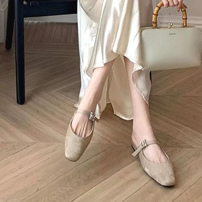 Toe Mules Rhinestone Chunky Heel Square