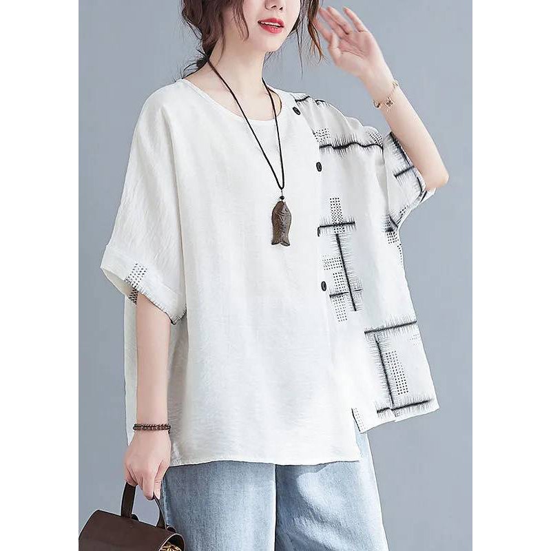 Top White Loose Sleeve Short O-Neck