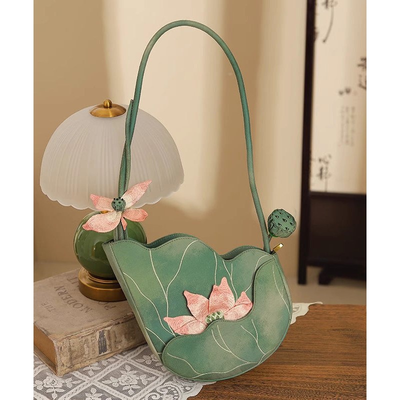Bag Embroidered Original Design Green CrossBody Lotus