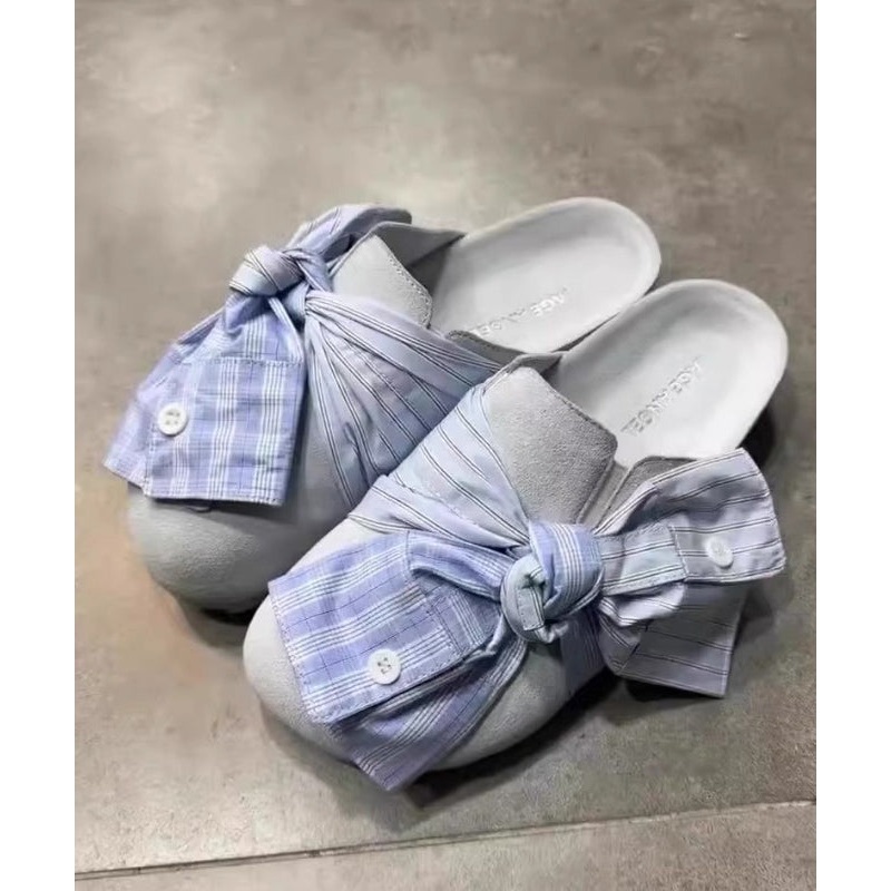 Blue New Japanese Bow Slide Platform Sandals