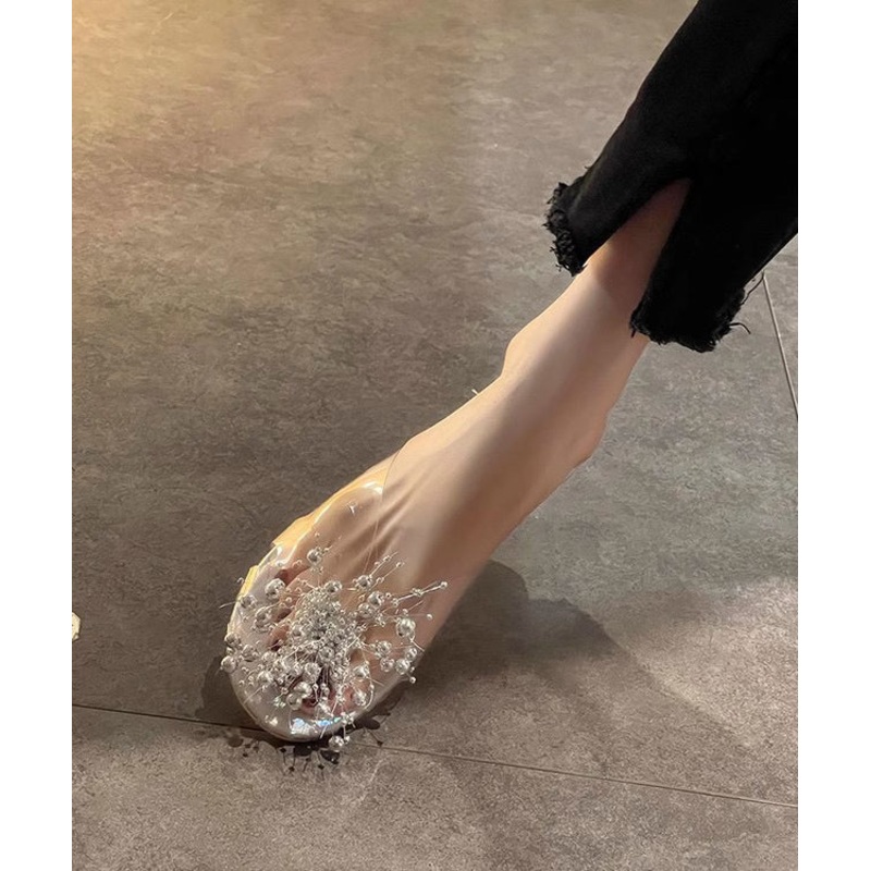 Chic Slide Clear Nail White Sandals Splicing Bead