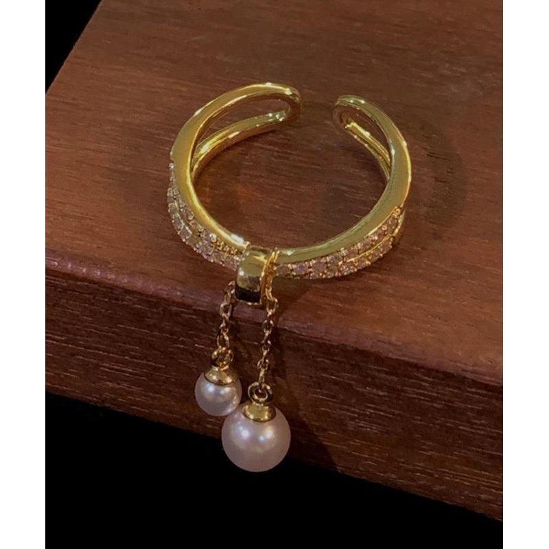 Copper Zircon Overgild Boutique Tassel Pearl Gold Layer Double