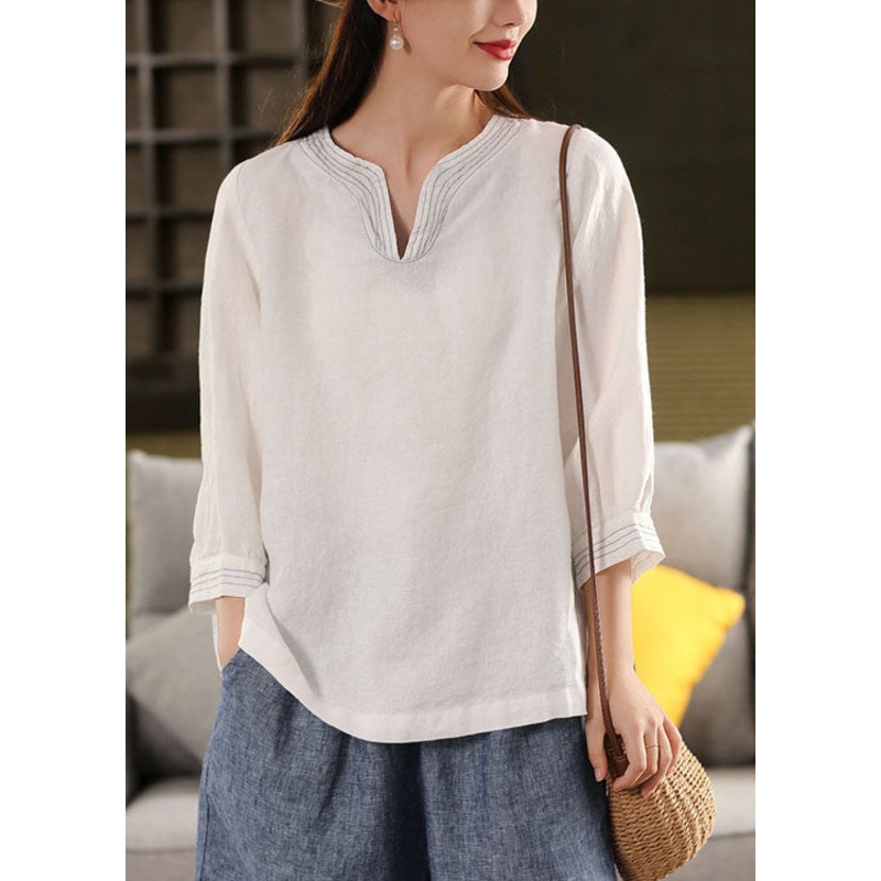 Fall Tops Oversized Shirt White Linen Classy