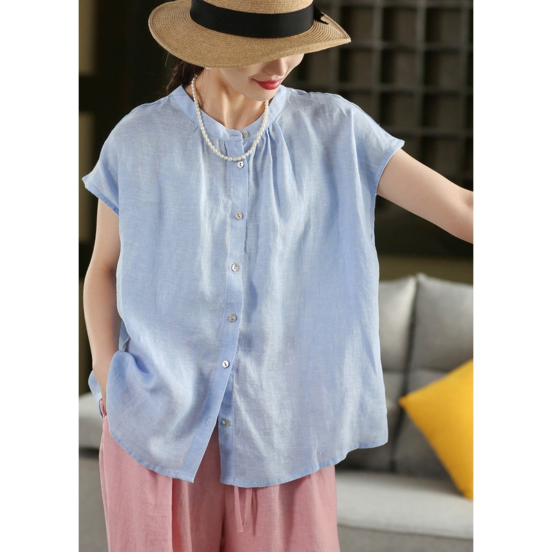 Linen Blouse Blue Oversized Bohemian Summer Tops