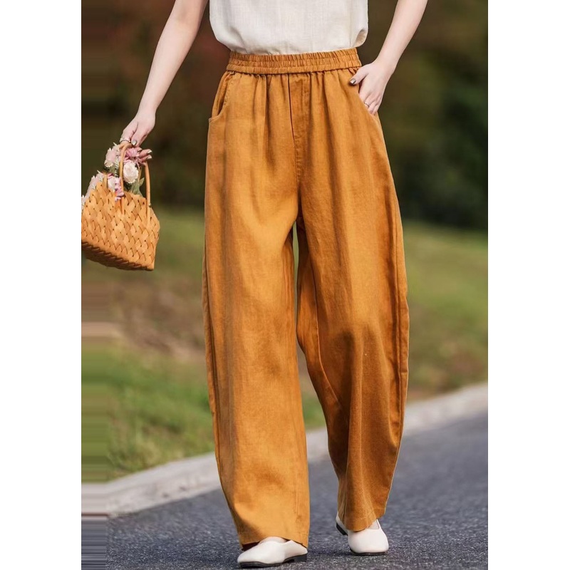 Oversized Size Pockets Caramel Plus Linen Summer Pants