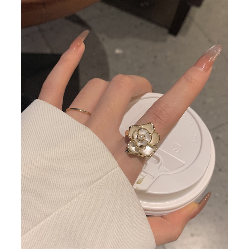 Pearl Fashion Camellia Rings Orange Copper