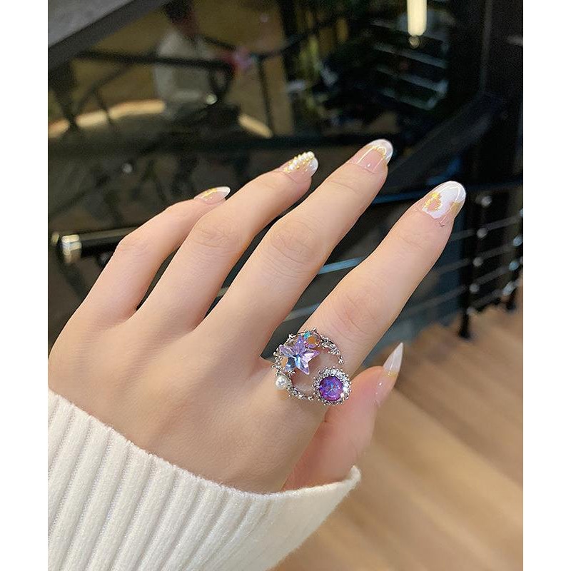 Purple Star Zircon Moon Rings Pearl Copper Boho