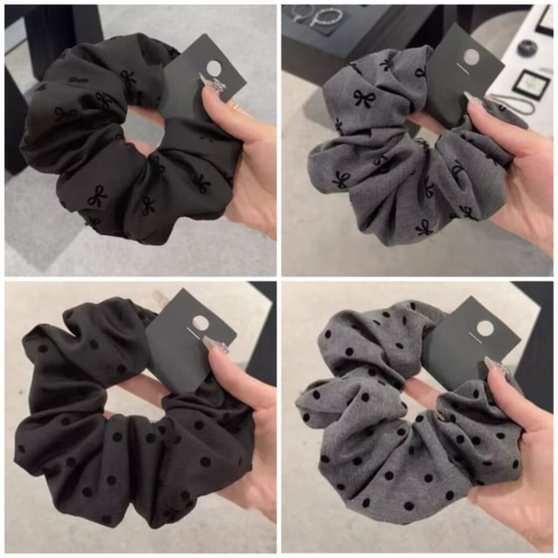 / Scrunchie Print Bow Dotted|Bow – Black|Bow – Gray|Dotted – Black|Dotted – Gray|One Size