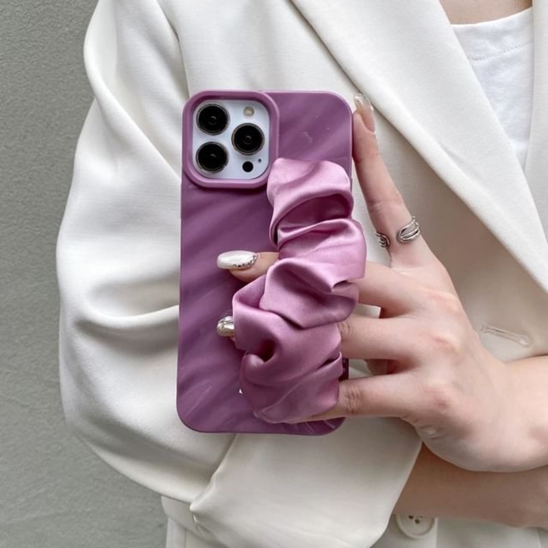 Shirred Fabric Plain Case Strap Phone