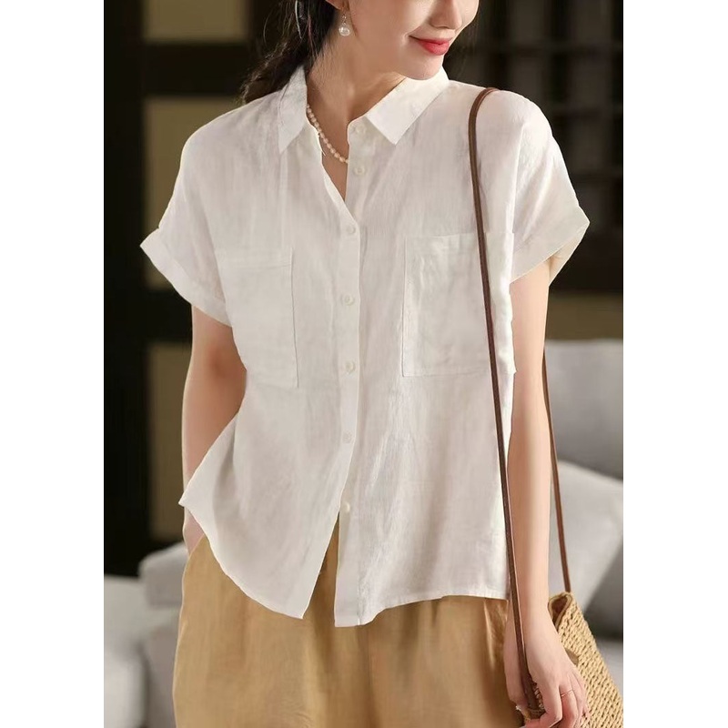 Top Linen Shirt Peter Summer Pan Classy Collar White Pockets