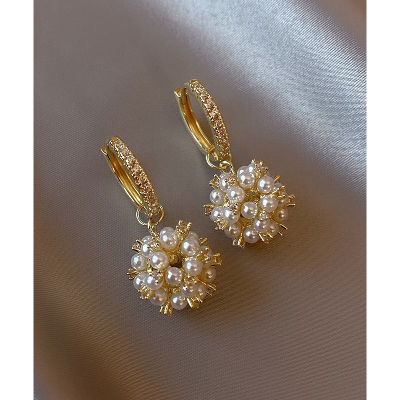 Zircon Copper Drop Alloy Stylish Gold Crystal Pearl Earrings