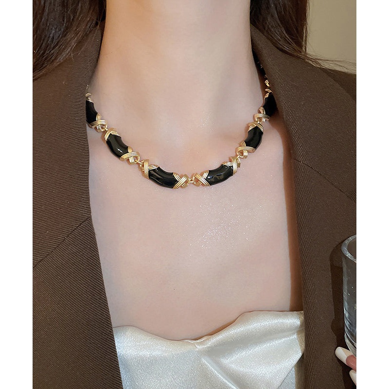 Alloy Bead Gratuated Glaze Necklace Black Drip Bohemian