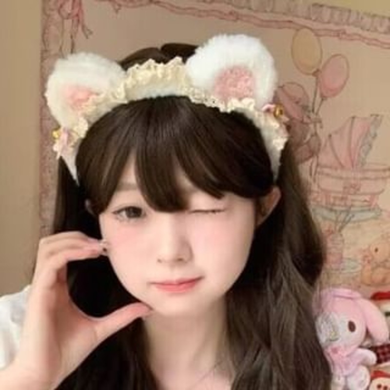 Cat Ear Headband|Light Brown|Pink Bow – White & Pink|White & Pink|One Size