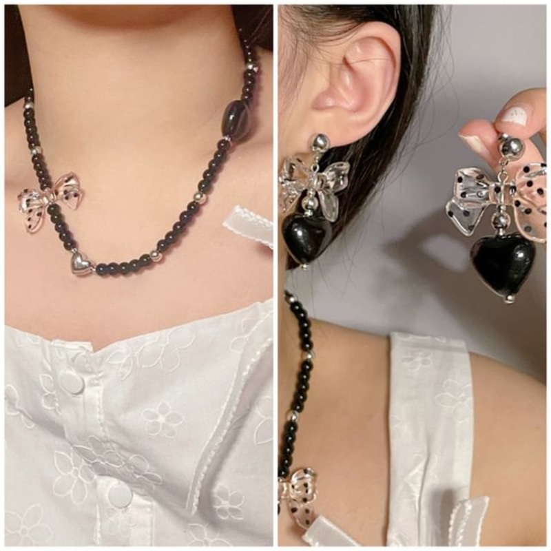 / Earring Necklace Heart Accent Drop