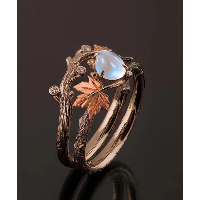 Gold Vintage Antique Rings Fashion Twig Leaf Women’s Maple