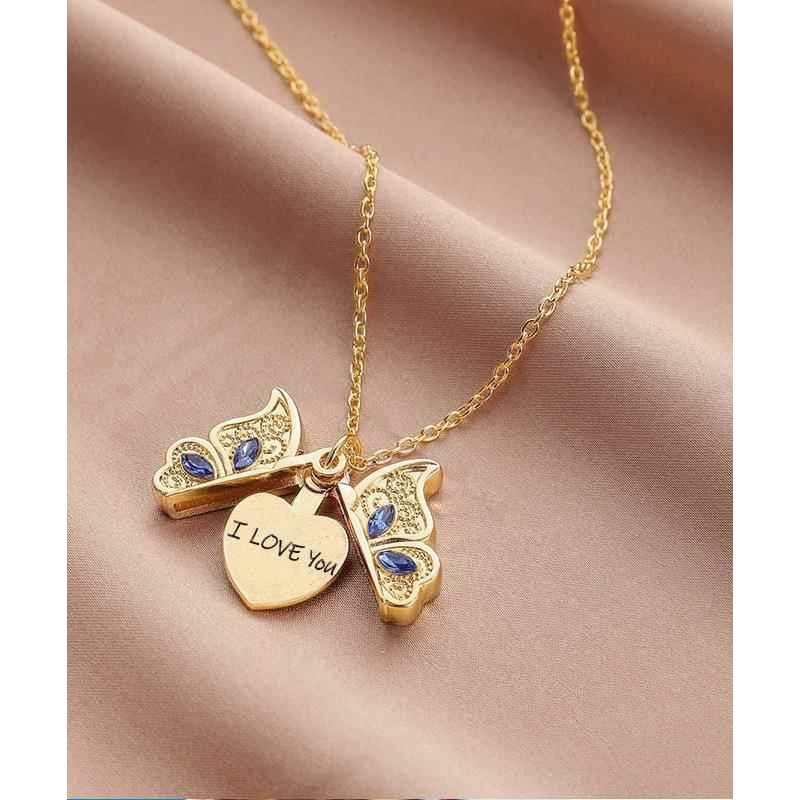 Love You Gold Zircon I Copper Pendant Boho Alloy Butterfly