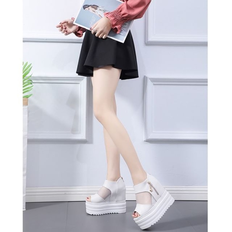Mesh Sandals Platform Panel|Black|White|34|35|36|37|38|39