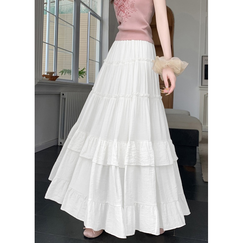 Skirts Solid Line Cotton A New Patchwork Summer White Wrinkled