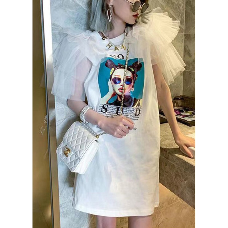 White Design Print Stylish Original Shirt T Patchwork Cotton