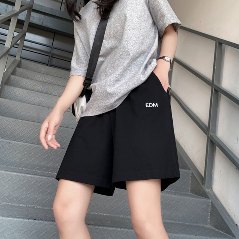 Embroidered Shorts Letter High Waist