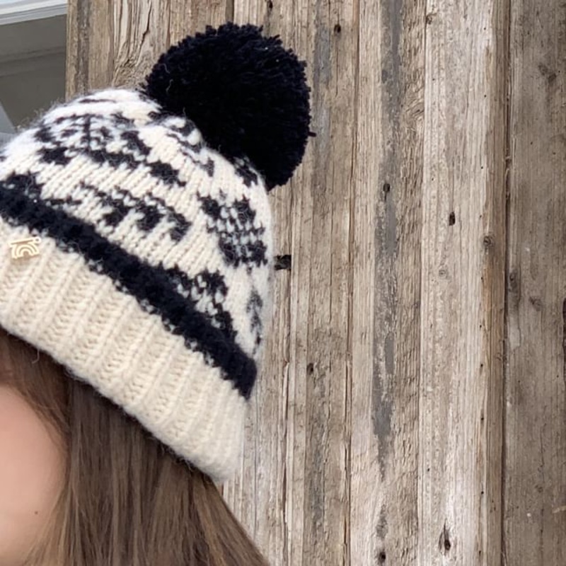 Patterned Beanie Pom|Beige|Navy Blue|Red|One Size