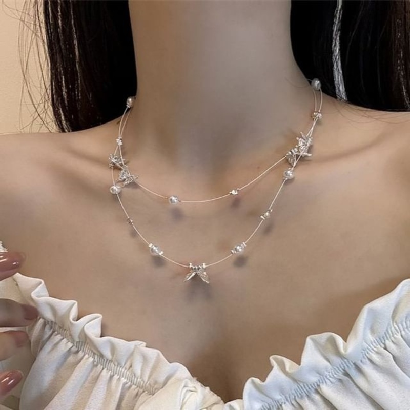 Pearl Butterfly Faux Necklace Layered