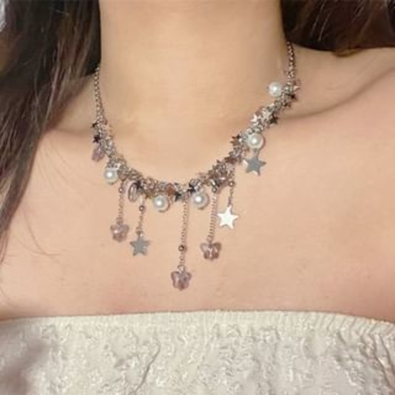 Star Pearl Beaded Faux Necklace