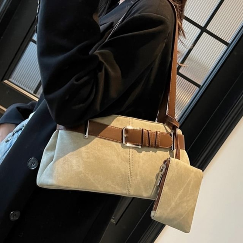 Bag Tote Pouch Belted With|Coffee|Dark Brown|Khaki|Off-White|One Size