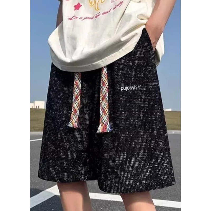 Cotton Dye Tie Men Shorts Summer Pockets Letter Black