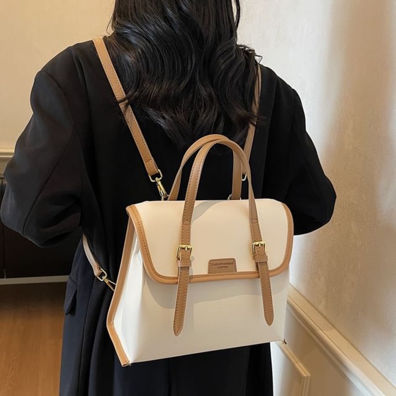 Flap Faux Backpack Leather|Black|Brown|Khaki|White|One Size