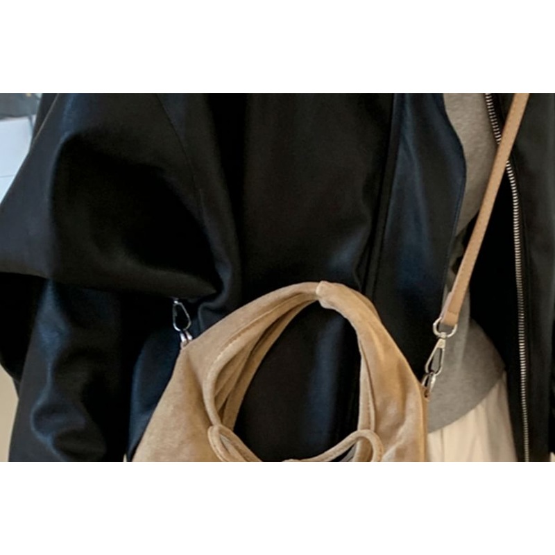 Handle Crossbody Bag Plain Top Suede Faux