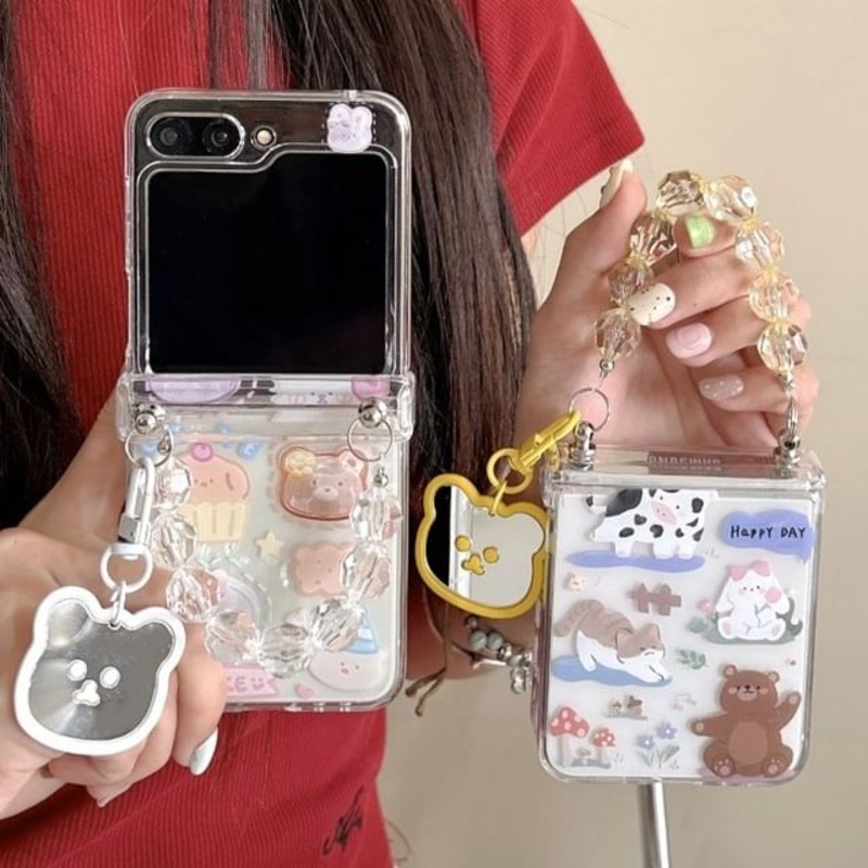 Strap / Set Case Animal Phone|Phone Case – Transparent|Set Of 2 – Phone Case & Strap – Transparent|Z Flip 5|Z Flip 6