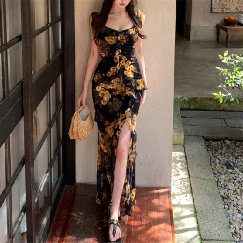 Sweetheart Floral Neck Dress Maxi Sleeveless Print