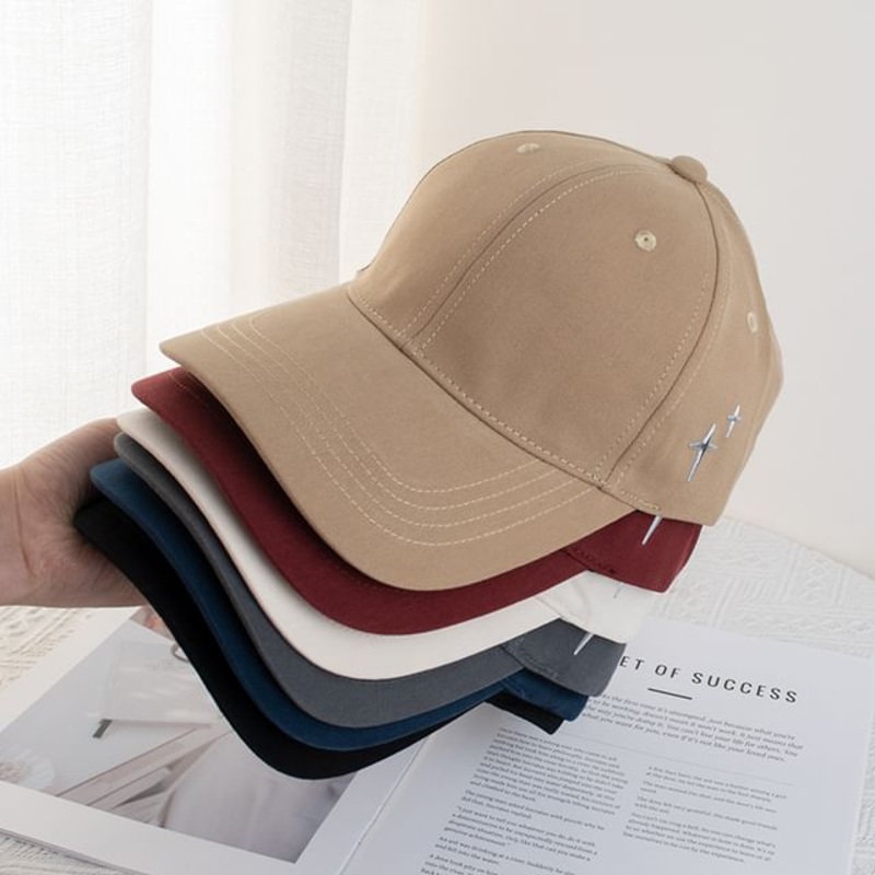 Baseball Star Cap Applique|Black|Brick Red|Dark Gray|Khaki|Navy Blue|Off-White|One Size