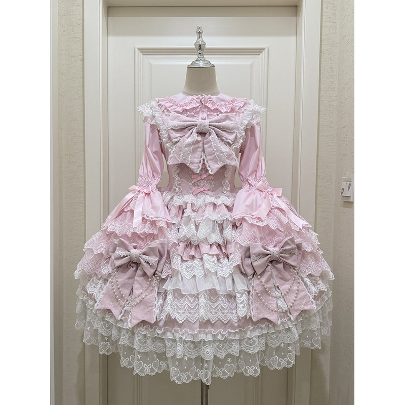 Big Lolita Bows Bead Decoration Skirt Chain Pink Hanayome Tiered Dress