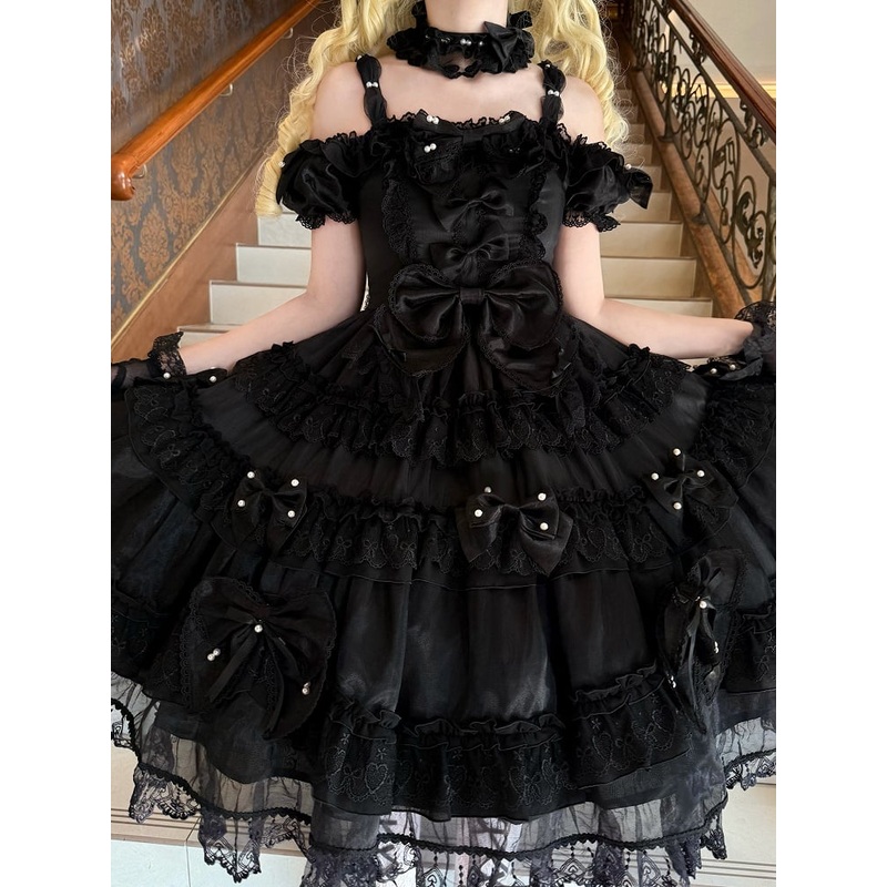 Bow Princess All Details at Big Black Back Dress Lolita Bead with Accents and