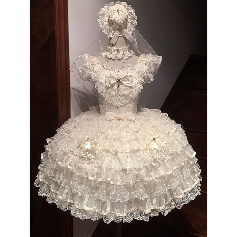 Hime Skirt Lolita Fabric Apricot Tiered Bodice Hanayome Butterfly Dress