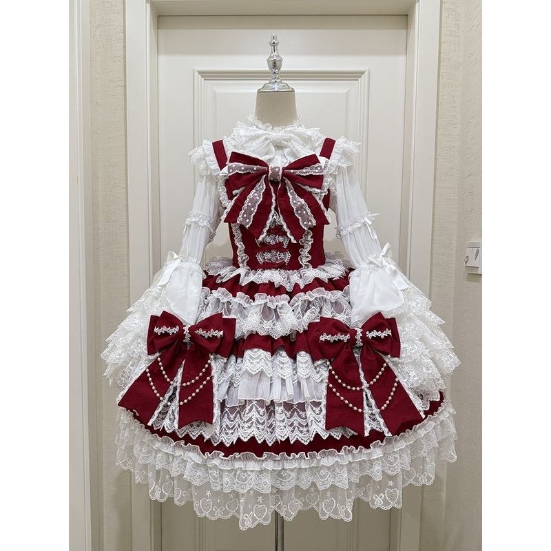 Lolita Red Bows Dress Tiered Skirt Decoration Big Hanayome