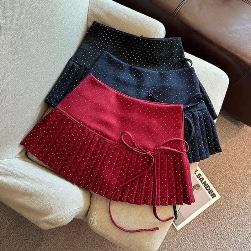 Mini Skirt Dotted Rise A-Line High Pleated