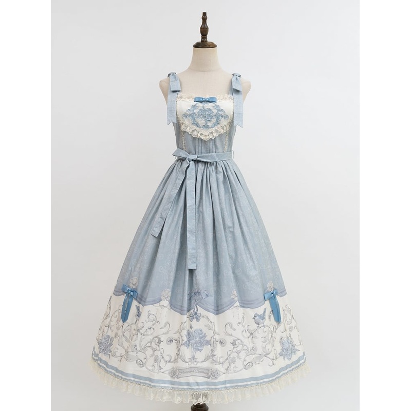 Skirt and Print Titmouse Jumper Blue Floral Lolita