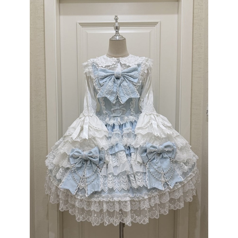 Skirt Bows Decoration Lolita Tiered Hanayome Blue Big Dress