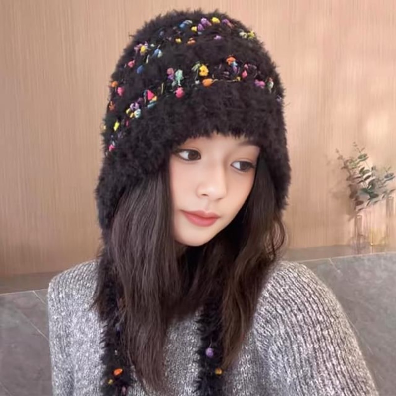 Tie-Up Melange Beanie|Black|White|M