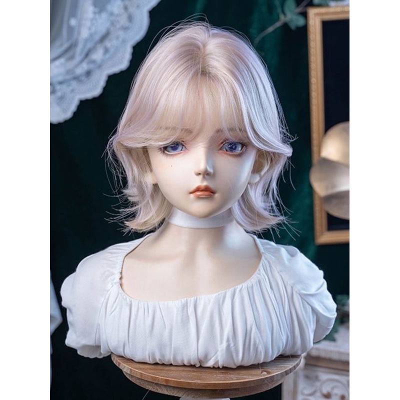 Wig With Bangs Curtain 35CM Length Light Pink Short
