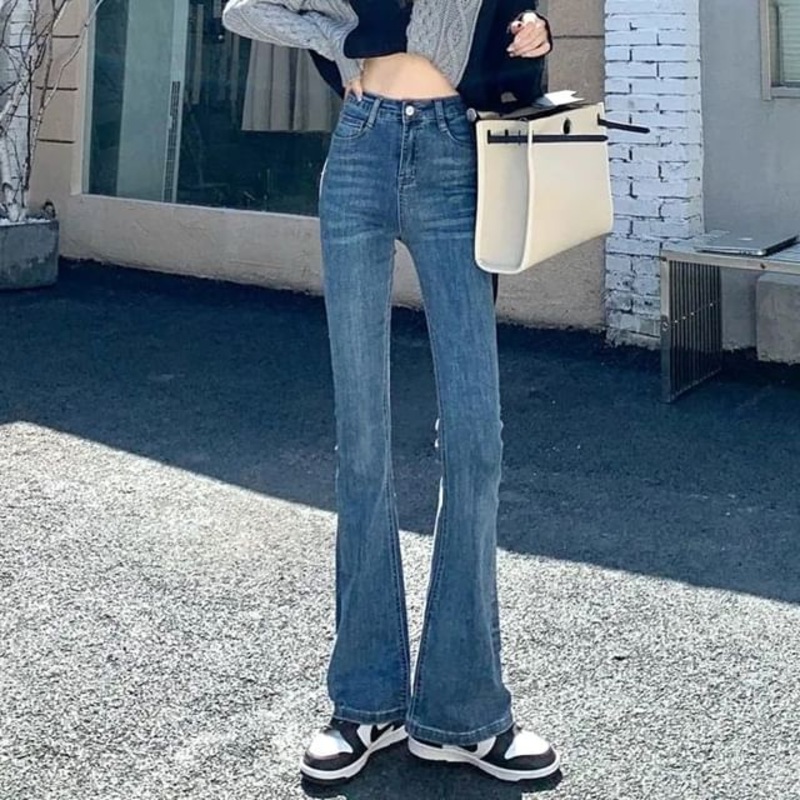 Flared High Jeans Waist|Black|Blue|XS|S|M|L|XL|2XL