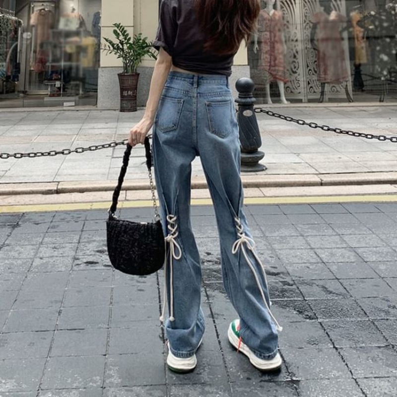 Lace High Rise Jeans Washed Up Flared
