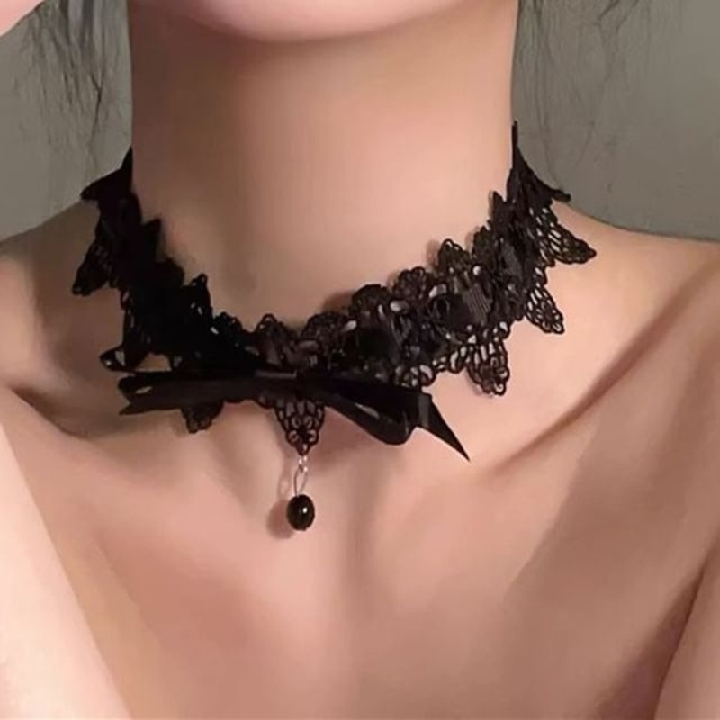 Pendant Lace Choker Bead Bow