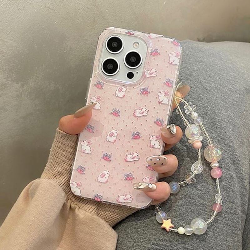 / Strap Rabbit Set Case Phone|Only Case – Rabbit & Cherry & Dot – Pink & White|With Bead Strap – Case – Rabbit & Cherry & Dot – Pink & White|IPHONE 13|IPHONE 13 PRO|IPHONE 13 PRO MAX|IPHONE 14|IPHONE 14 PRO|IPHONE 14 PRO MAX|IPHONE 15|IPHONE 15 PRO|IPHONE