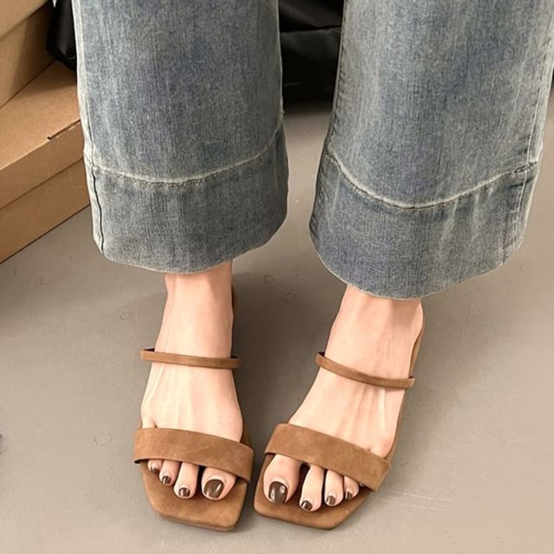 Toe Plain Slide Square Sandals