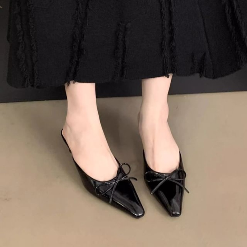 Toe Stiletto Bow Pointed Mules Heel