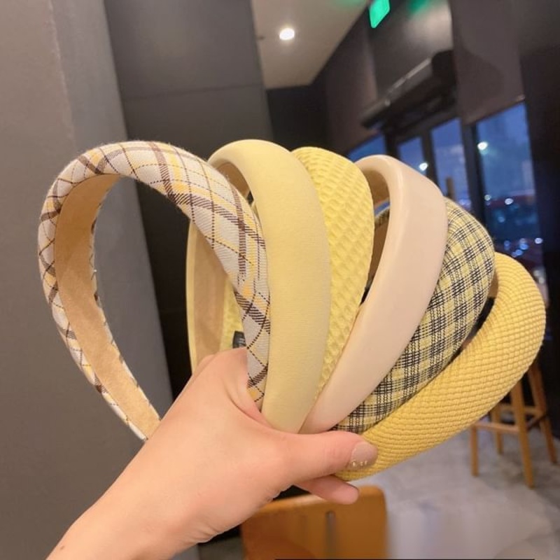 (Various Hair Designs) Band|Beige|Light Yellow|Plaid – Black & Yellow|Plaid – Coffee & Beige & Yellow|Seersucker Plaid – Yellow|Waffle – Yellow|One Size